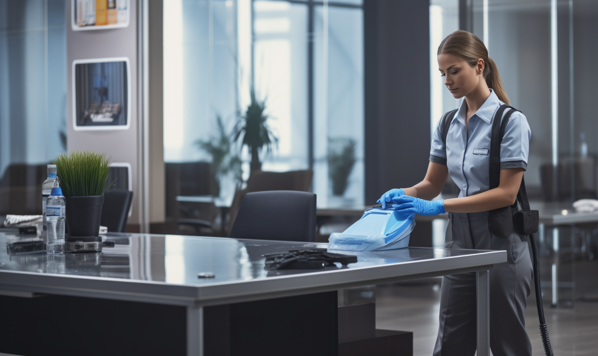 Women Janitor Clean And Disinfect Teleconference Equipment