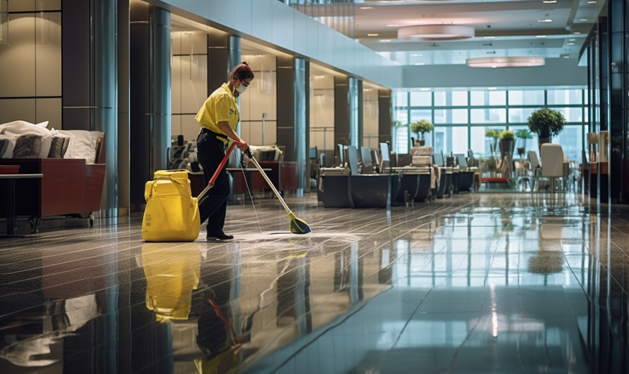 Janitor Clean And Sanitize Lobby Office